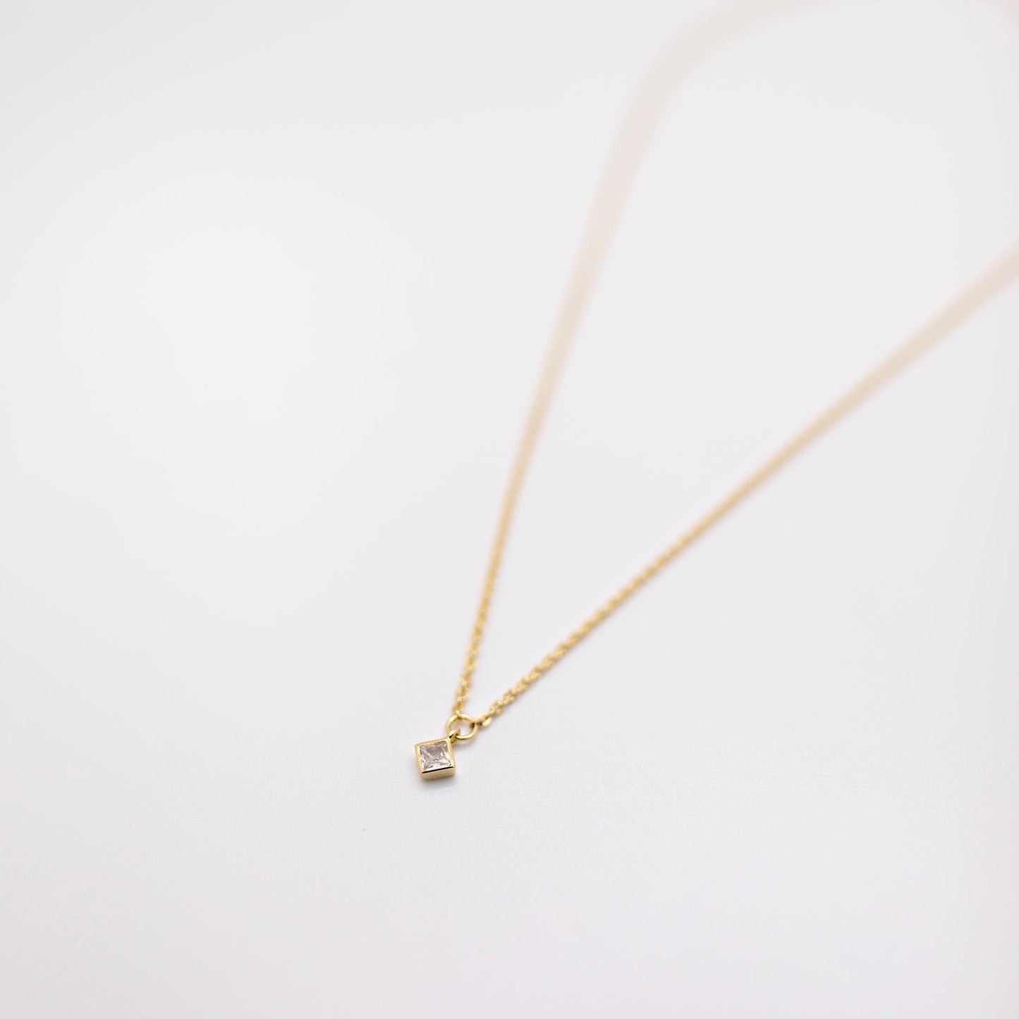 Gold Chain Necklace with small square crystal
