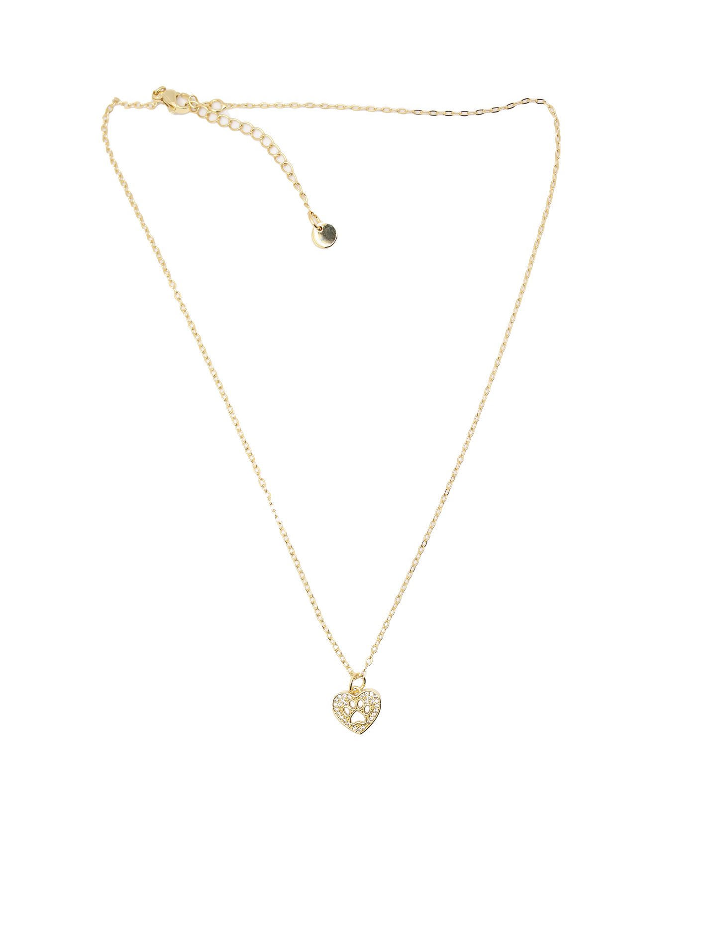 Paw print with crystal necklace with gold chain