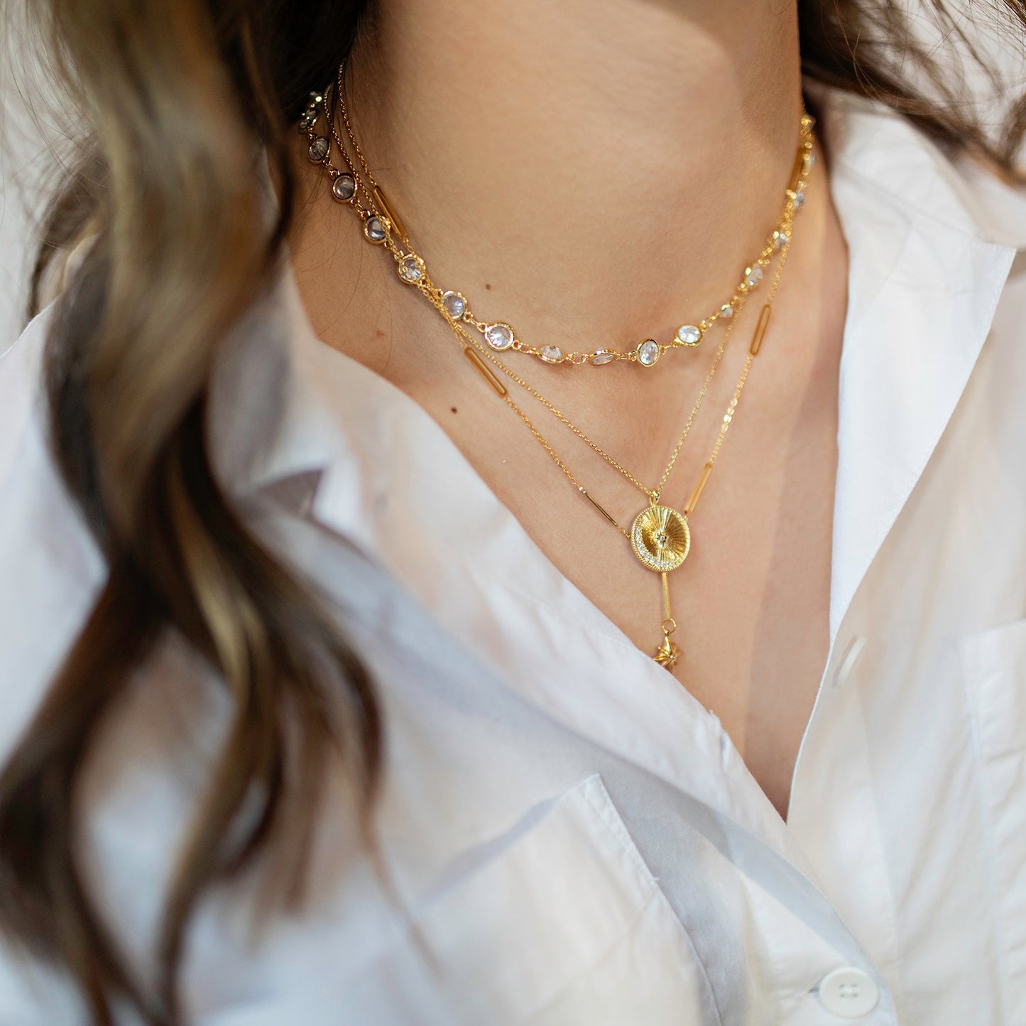 Gold Sparkle star necklace stack