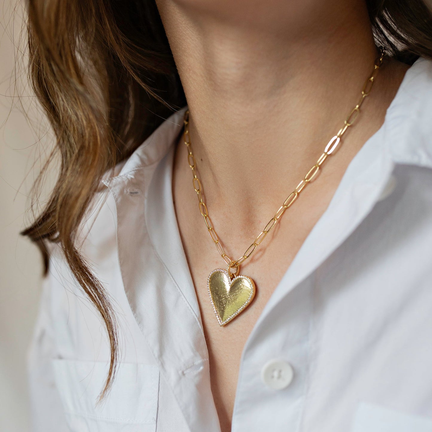Large Gold Heart paperclip necklace
