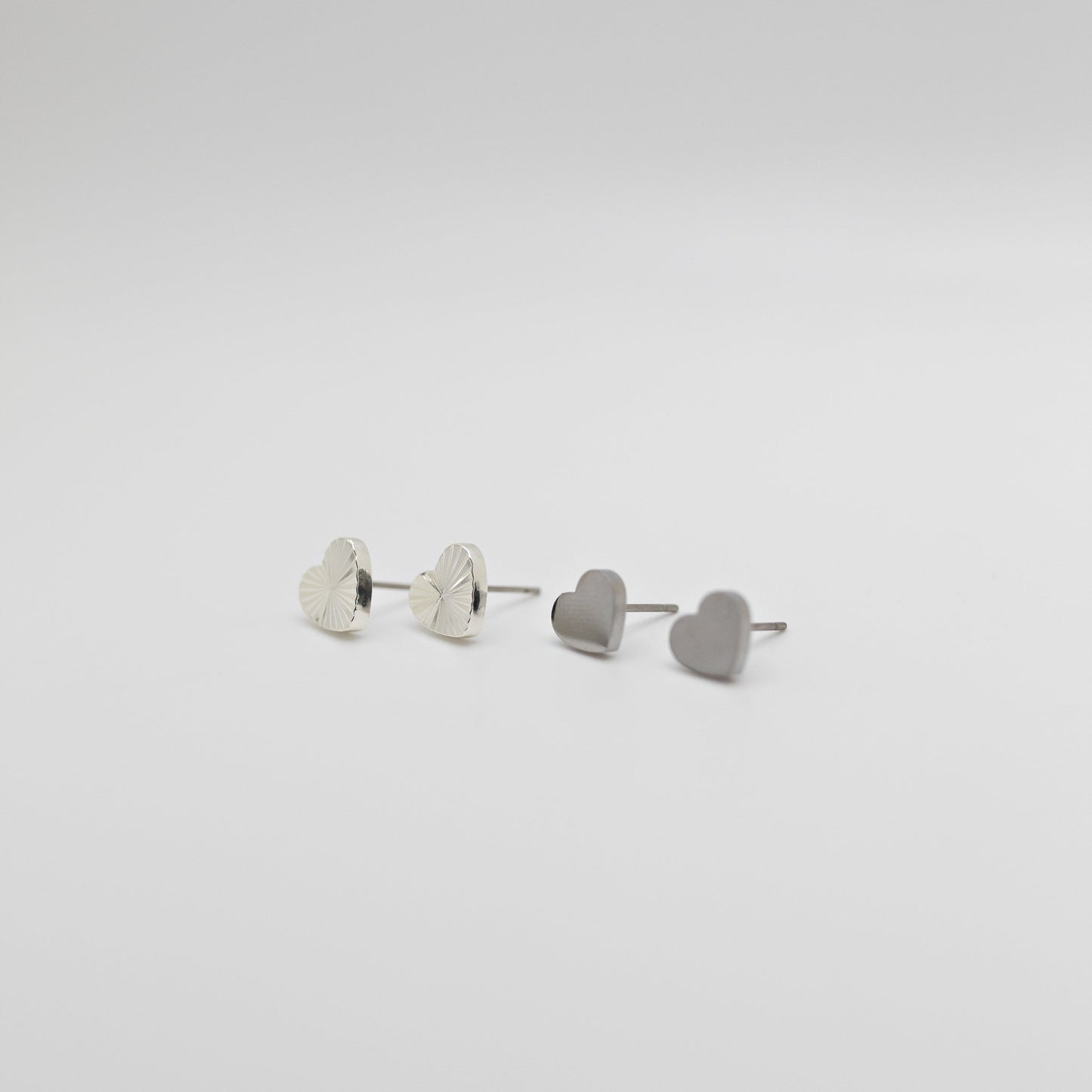 Silver Heart Earrings with and without texture