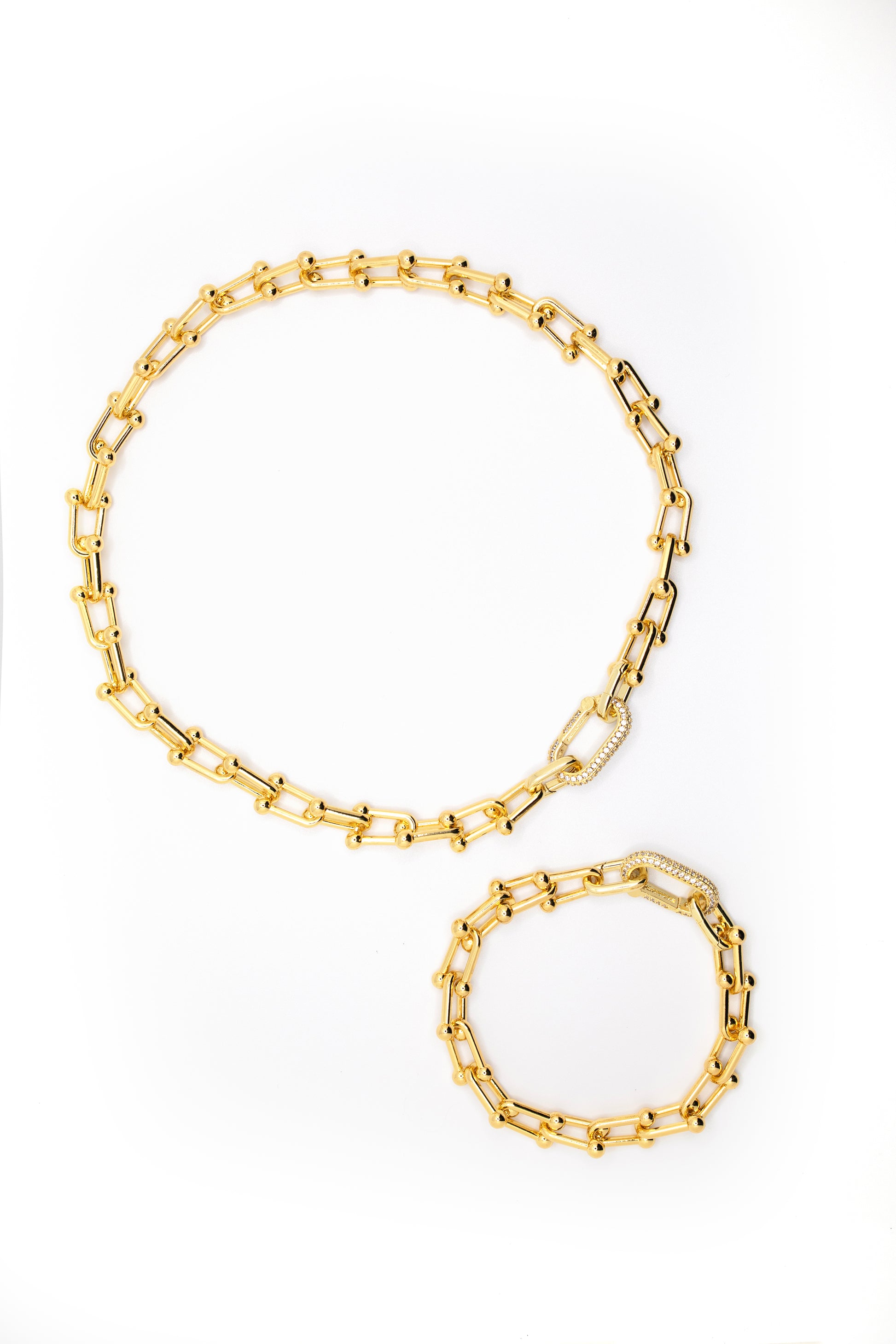 Gold chain necklace and bracelet set