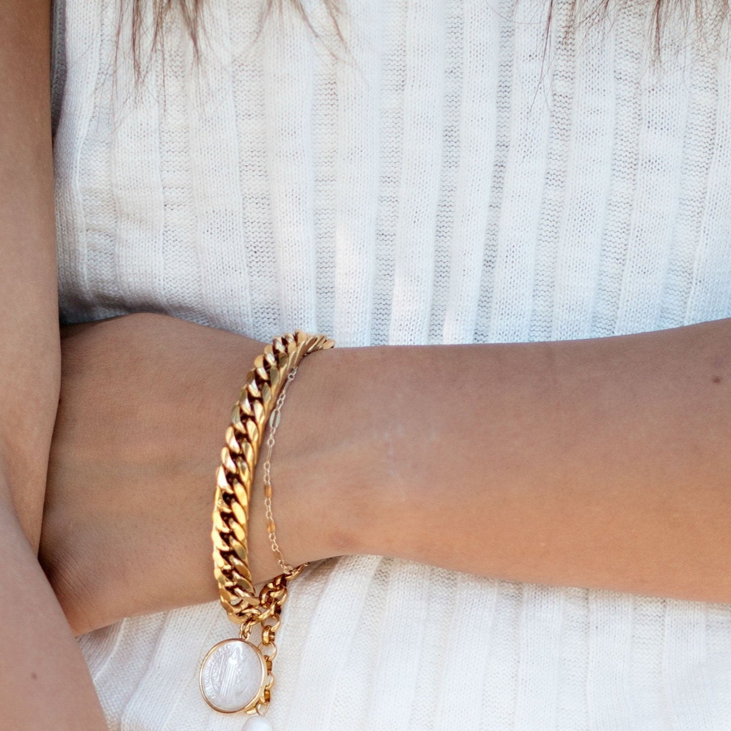 Gold Chain Bracelet with mother of pearl charms