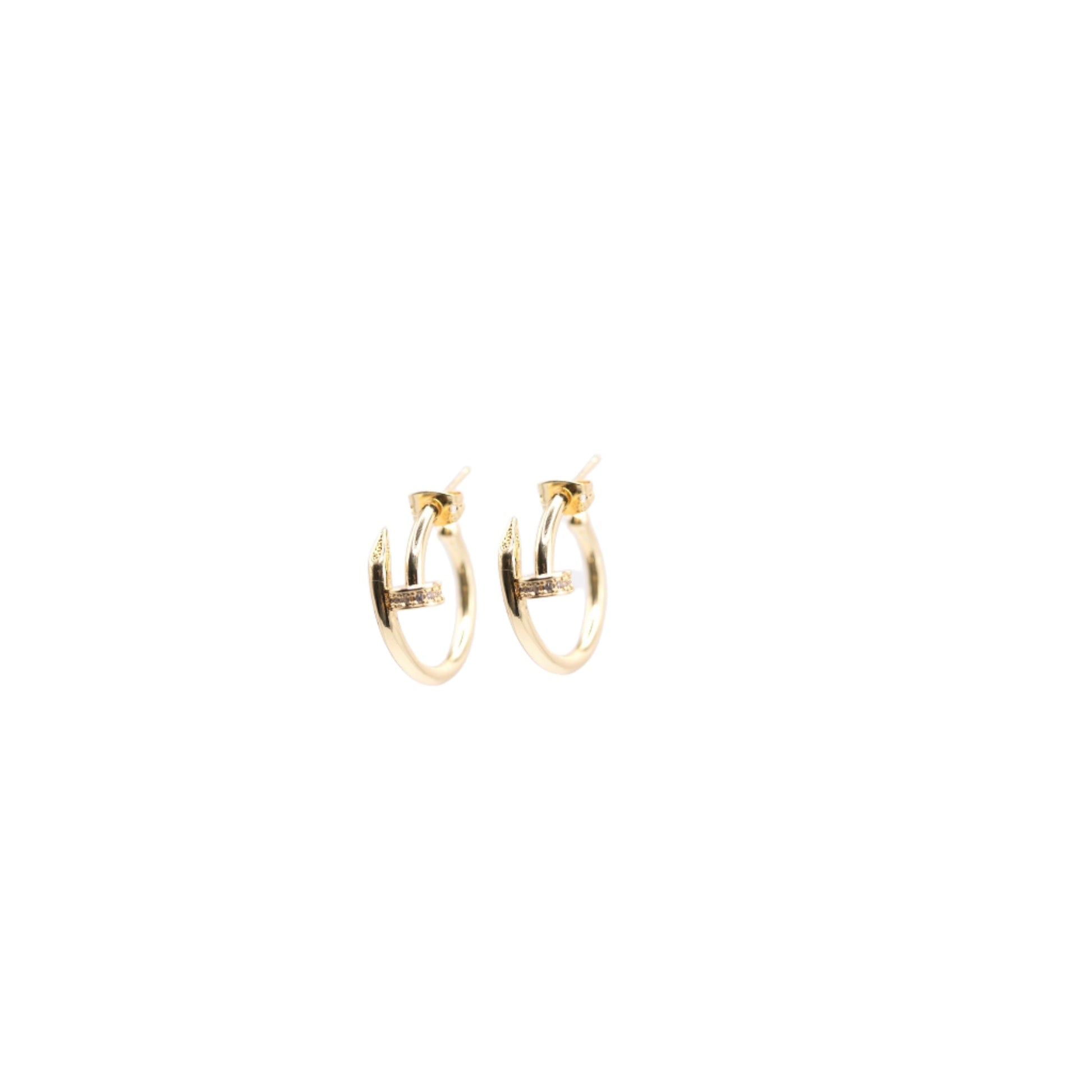 Gold and crystal nail head western hoop earrings