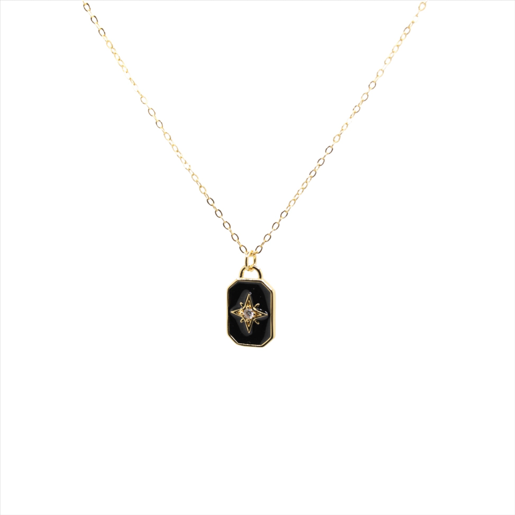 Black and gold card necklace with small star