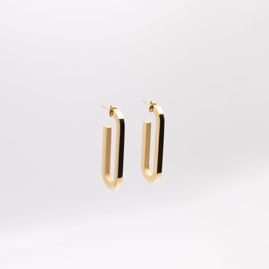 Square deco long hoop earrings with post