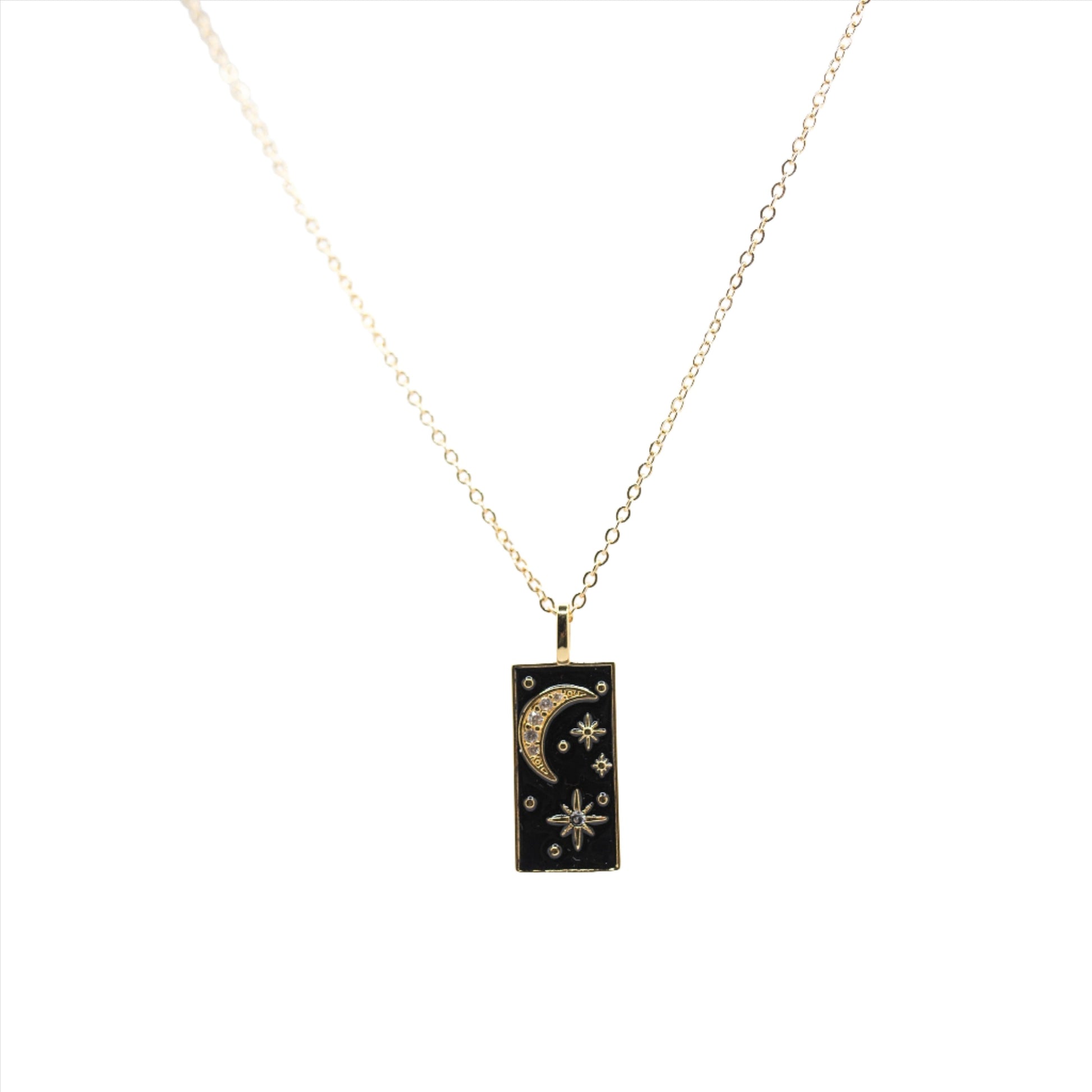 Moon and starts black and gold necklace charm