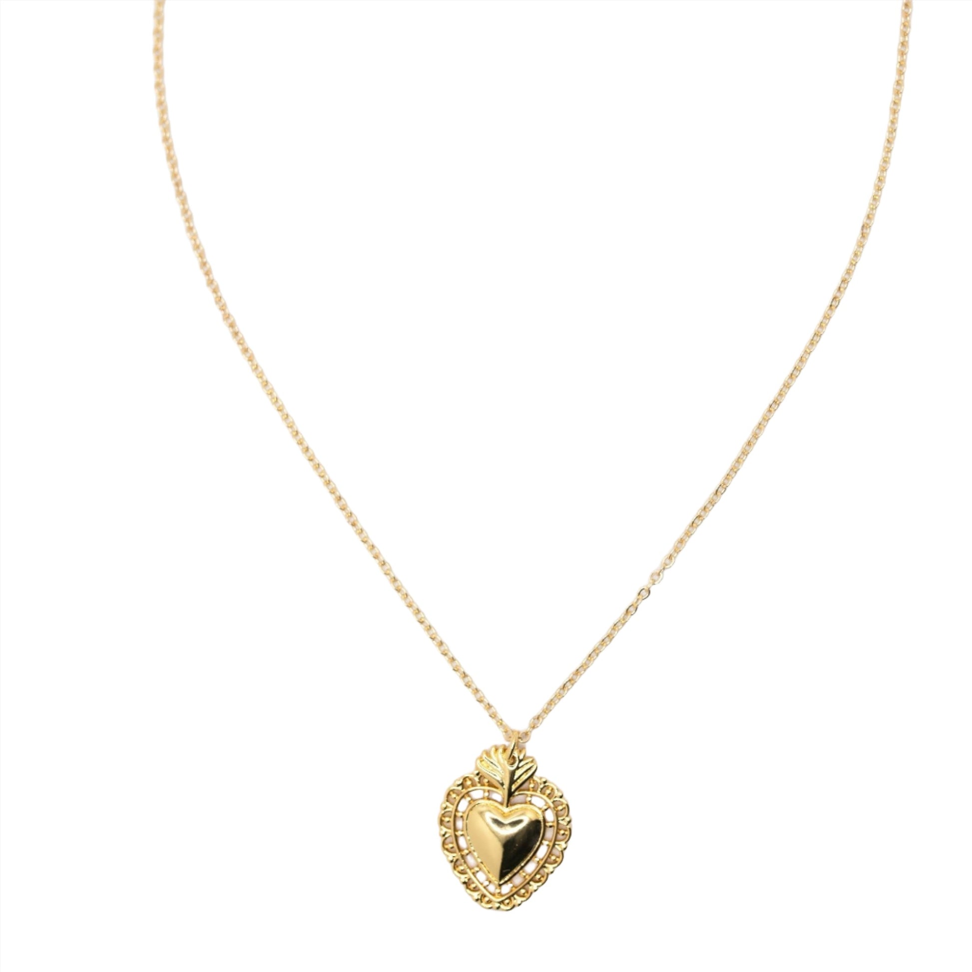 Gold sacred heard necklace with chain