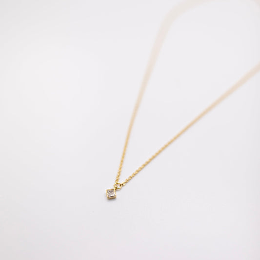 Gold Chain Necklace with small square crystal 
