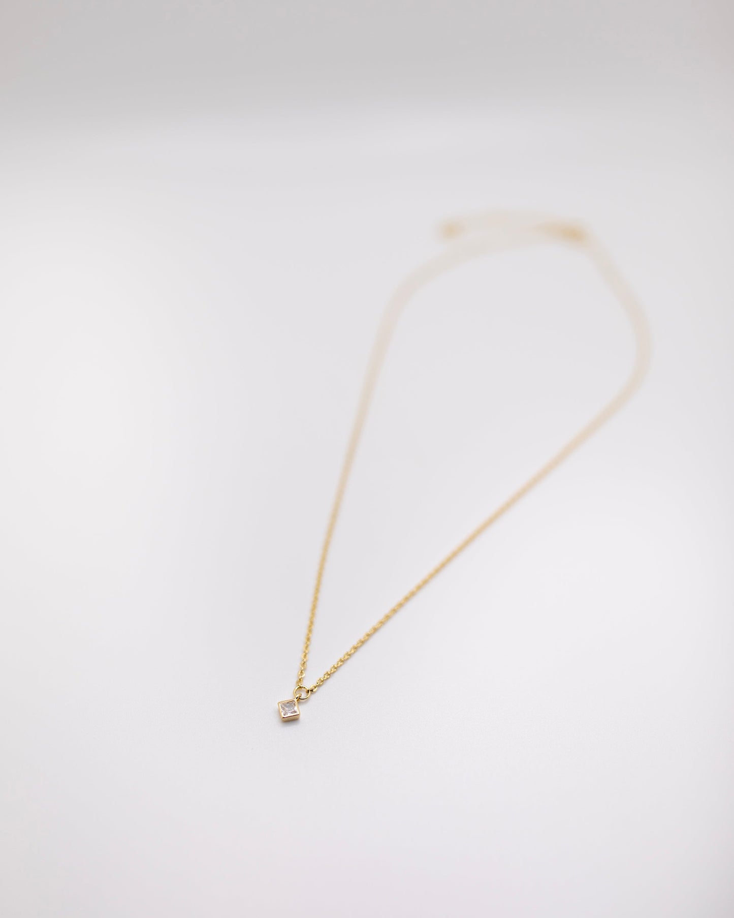 Square Crystal Necklace on Gold Chain 