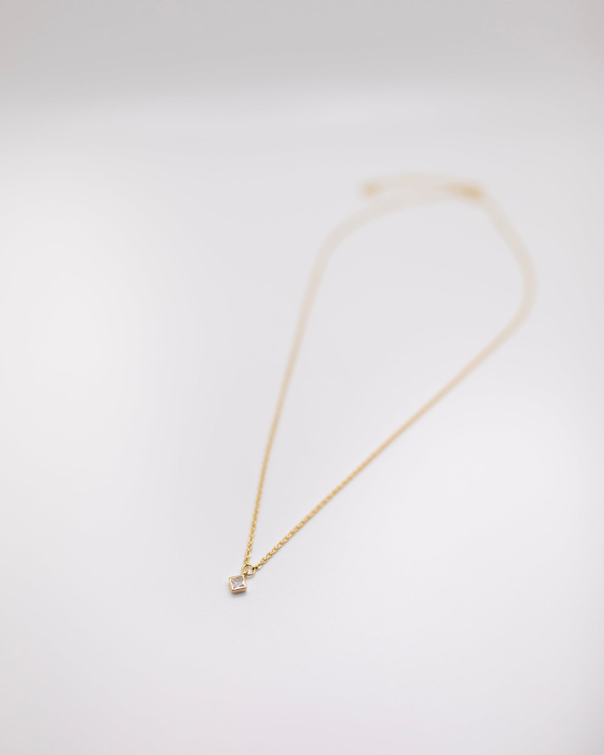 Square Crystal Necklace on Gold Chain 