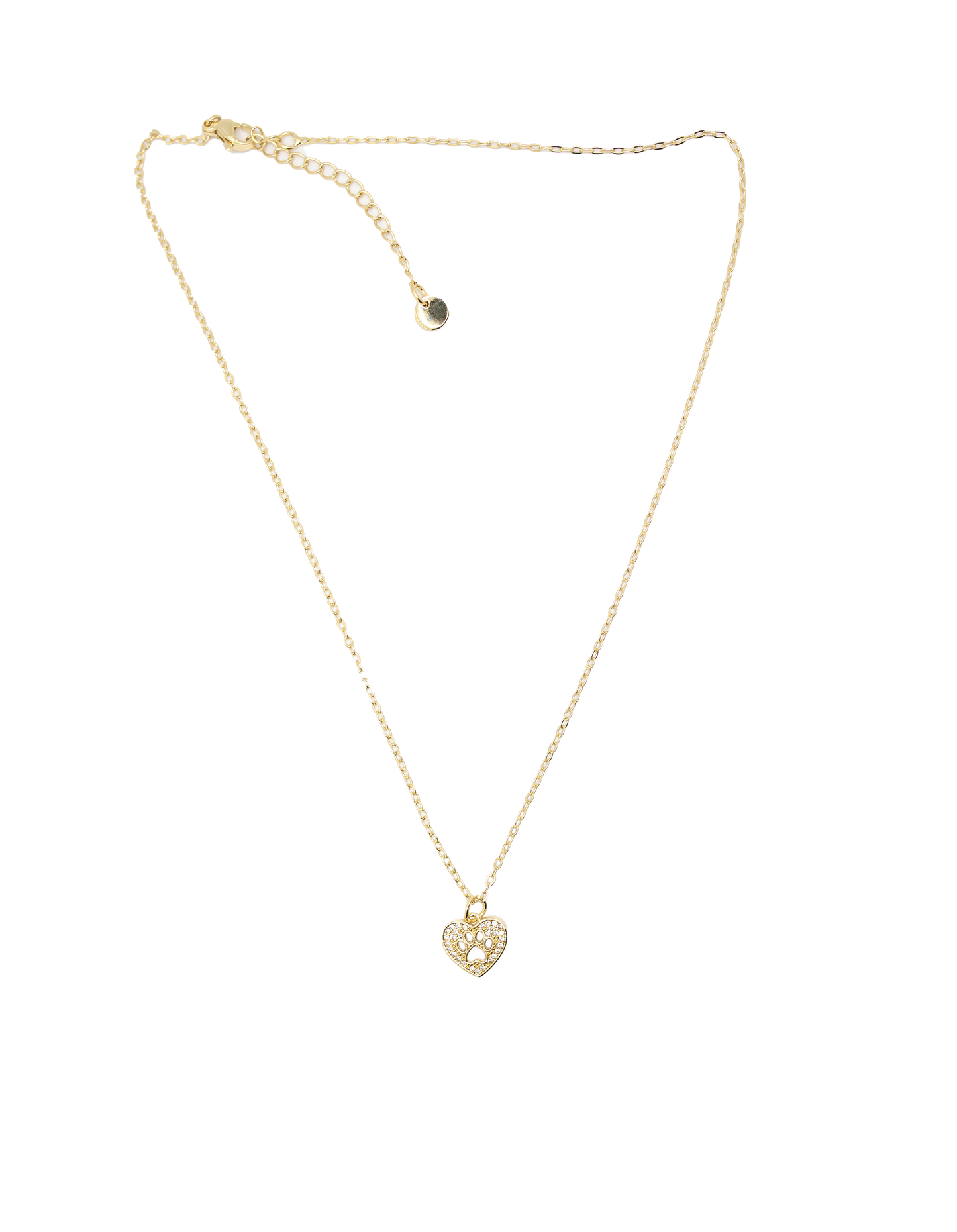 Paw print with crystal necklace with gold chain 