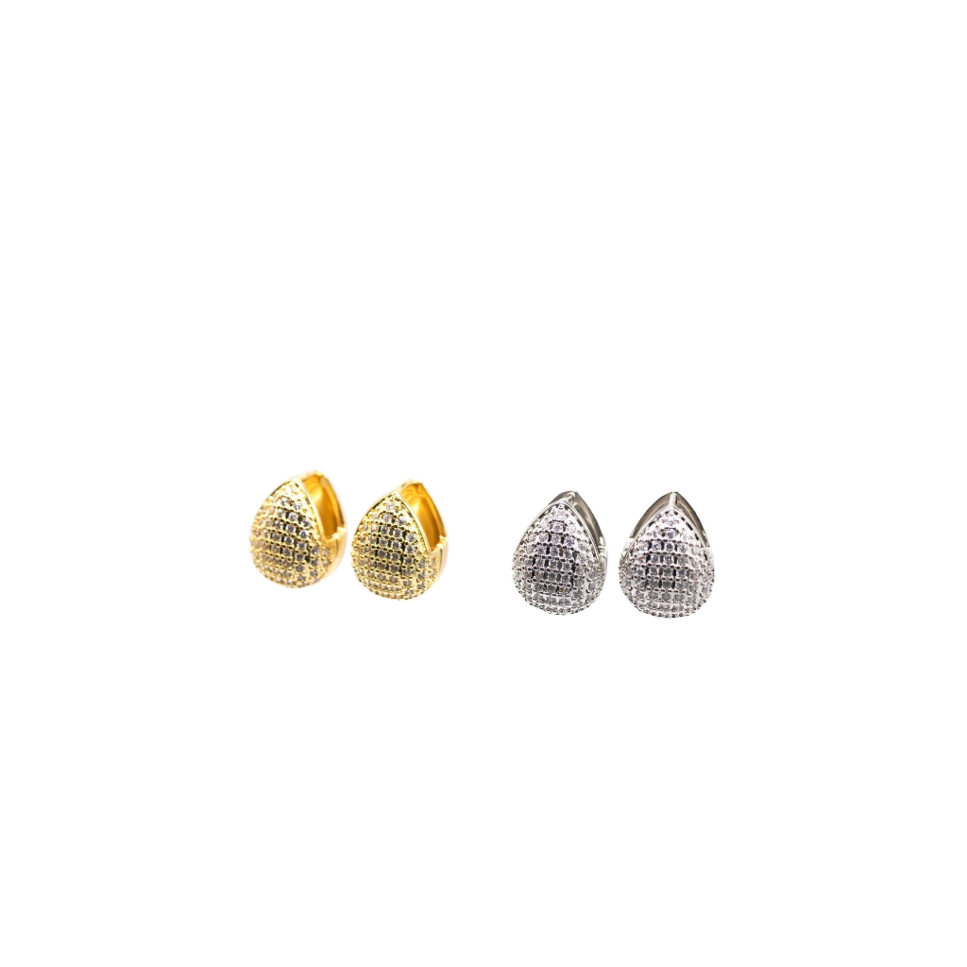 Gold and silver teardrop earrings with hinge and cystals