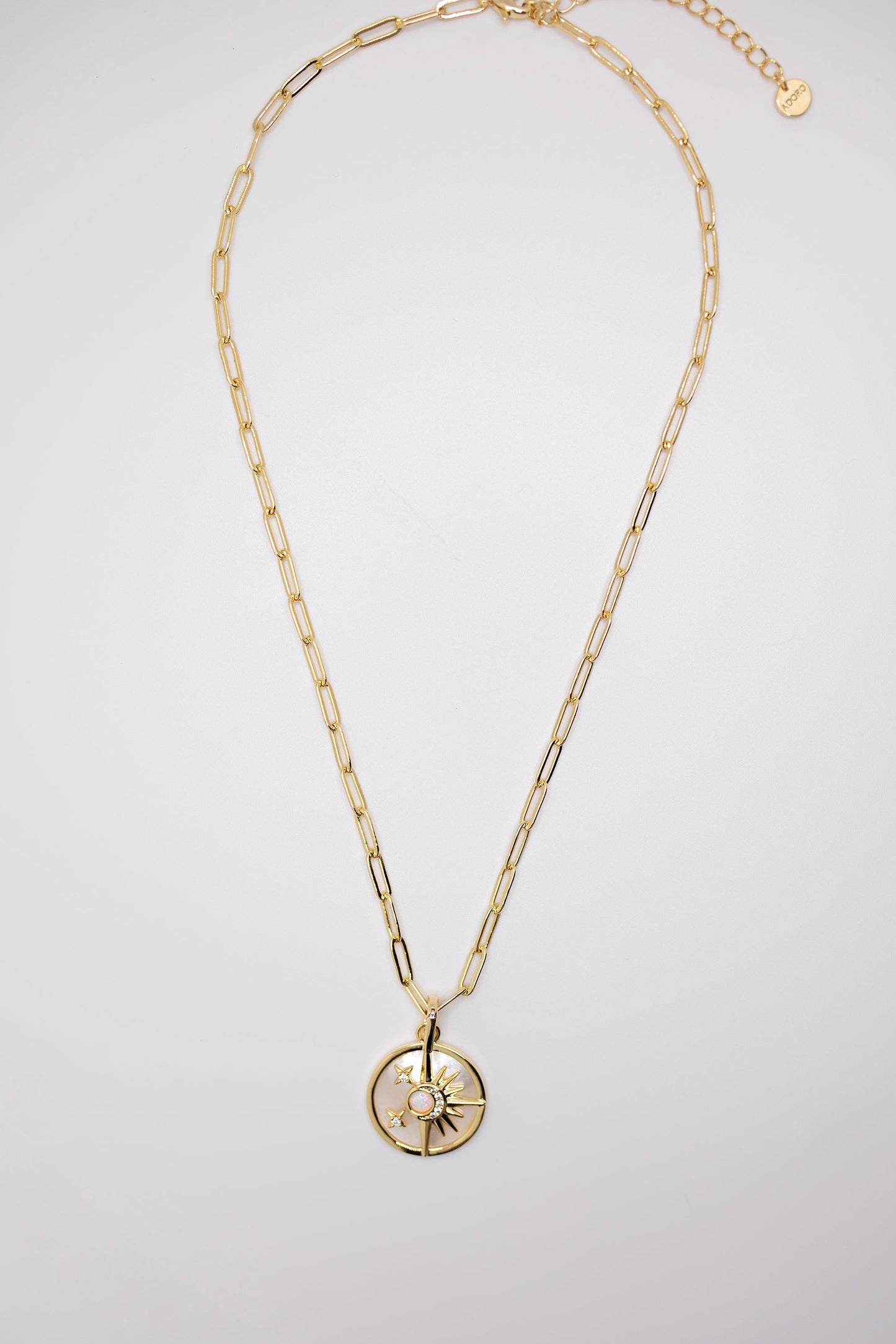 Gold and Mother of Pearl paperclip chain necklace