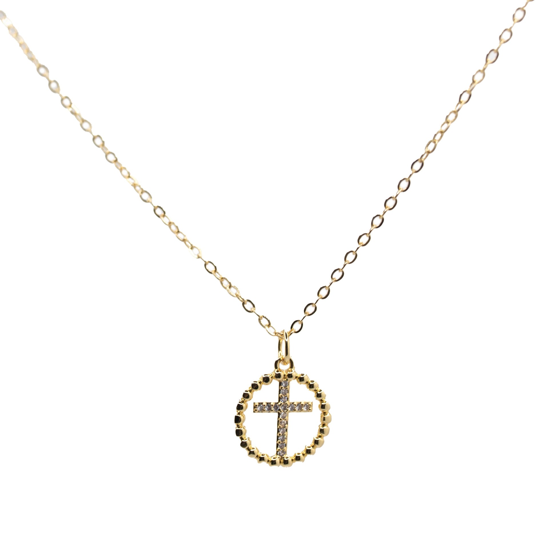 Gold and crystal cross charm necklace