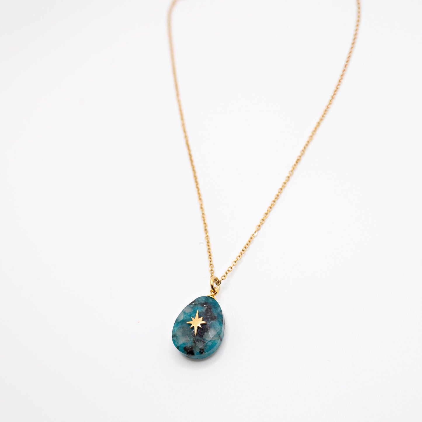 Blue and gold stone necklace with western star