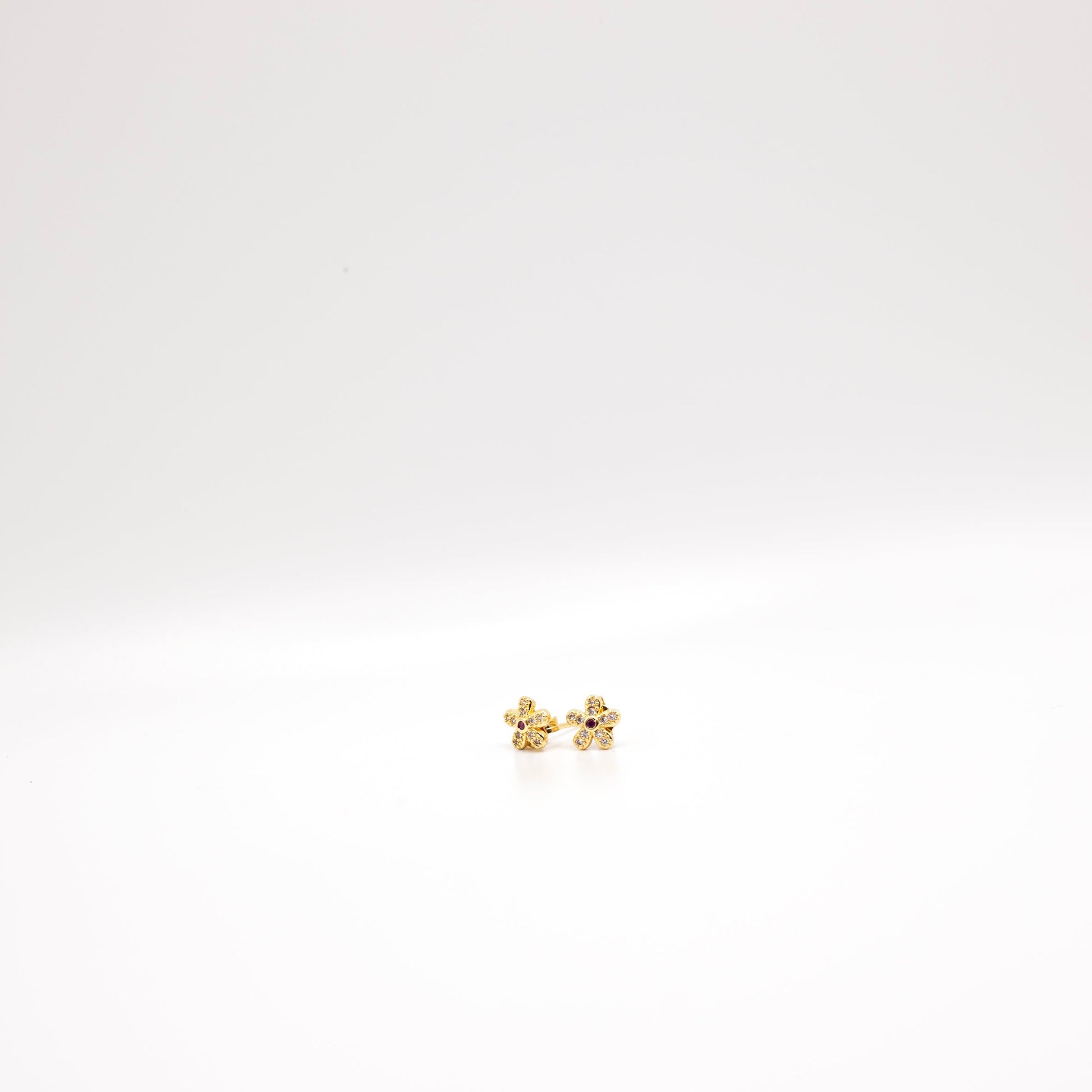 Gold and ruby flower earrings