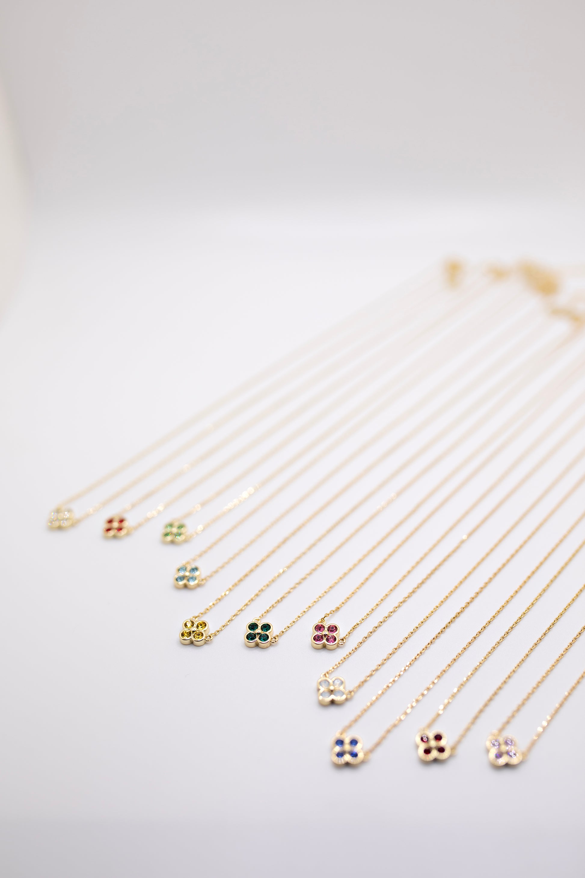 Multi Color Birthstone Necklace in Clover Design