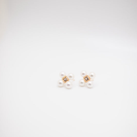 Pearl and crystal clover earrings