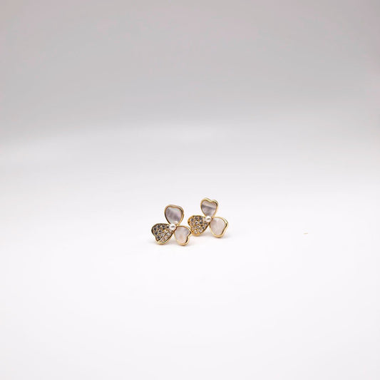 Gold crystal and pearl flower studs