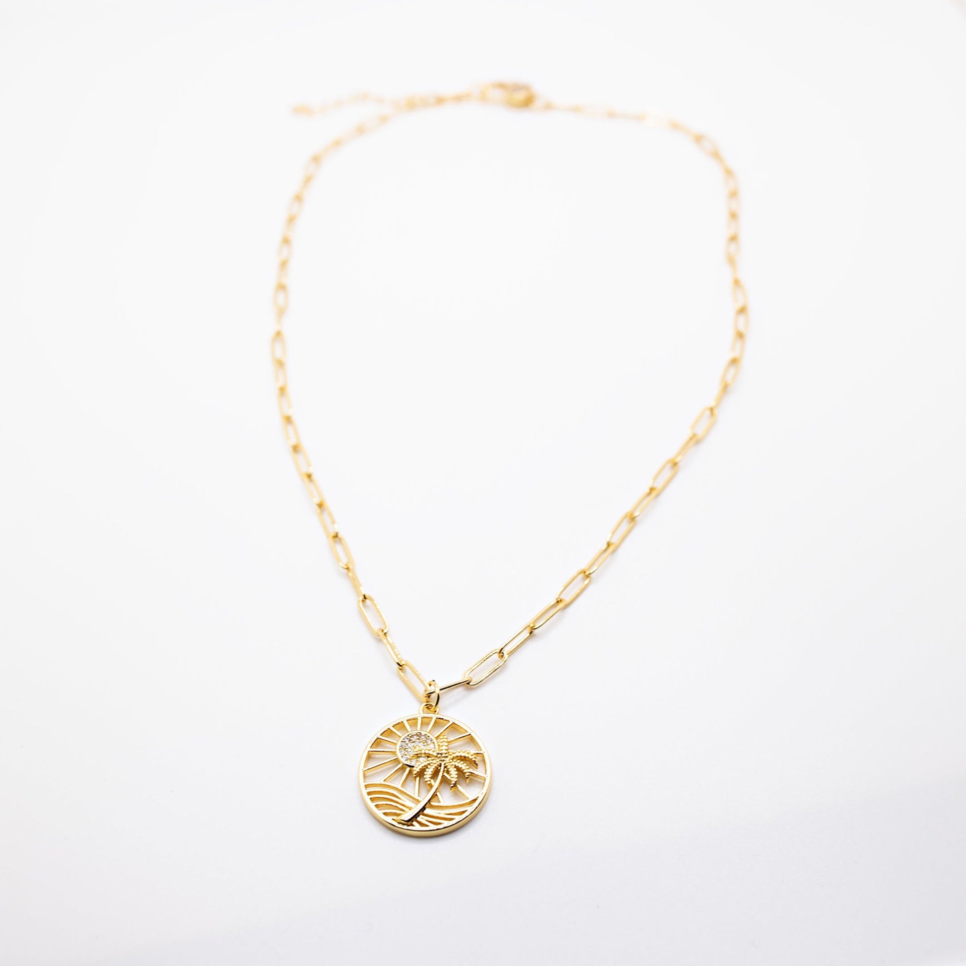 Gold Beach charm on paperclip necklace