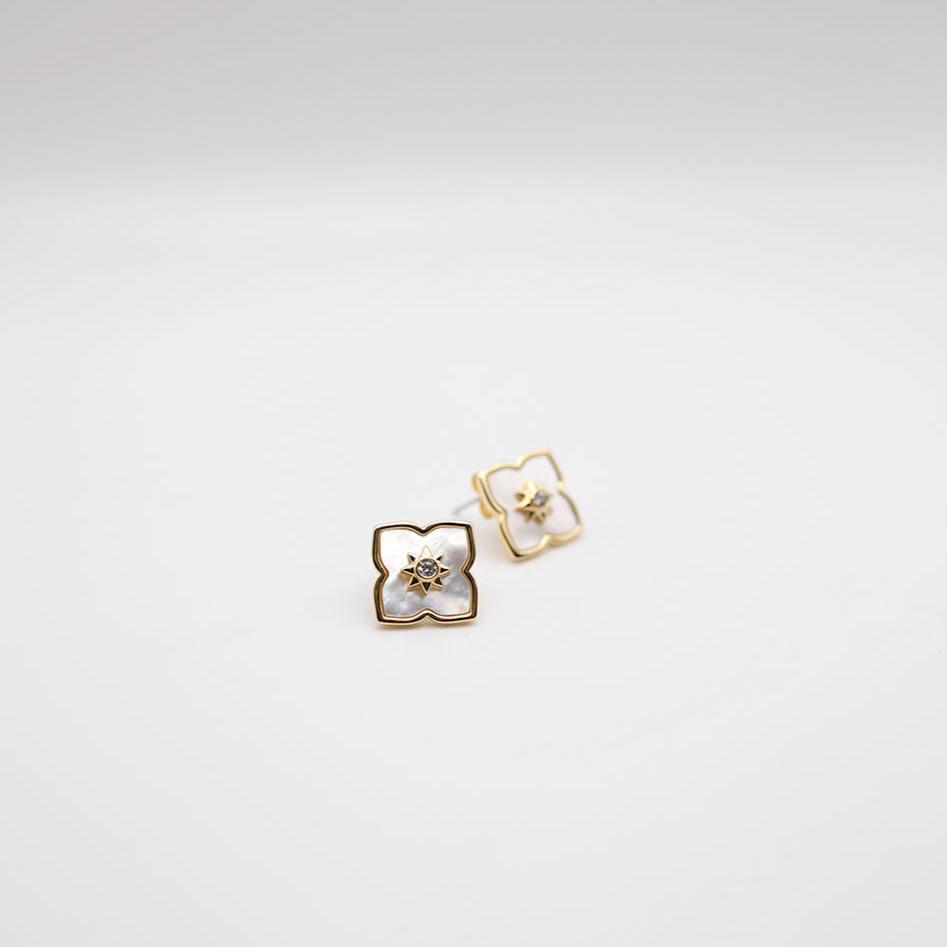 Stud earrings with crystal and mother of pearl